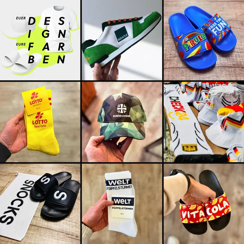 Merchandise, produziert für neun verschiedene Marken