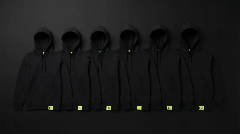 Hoodies in verschiedenen Größen von XS bis XXL